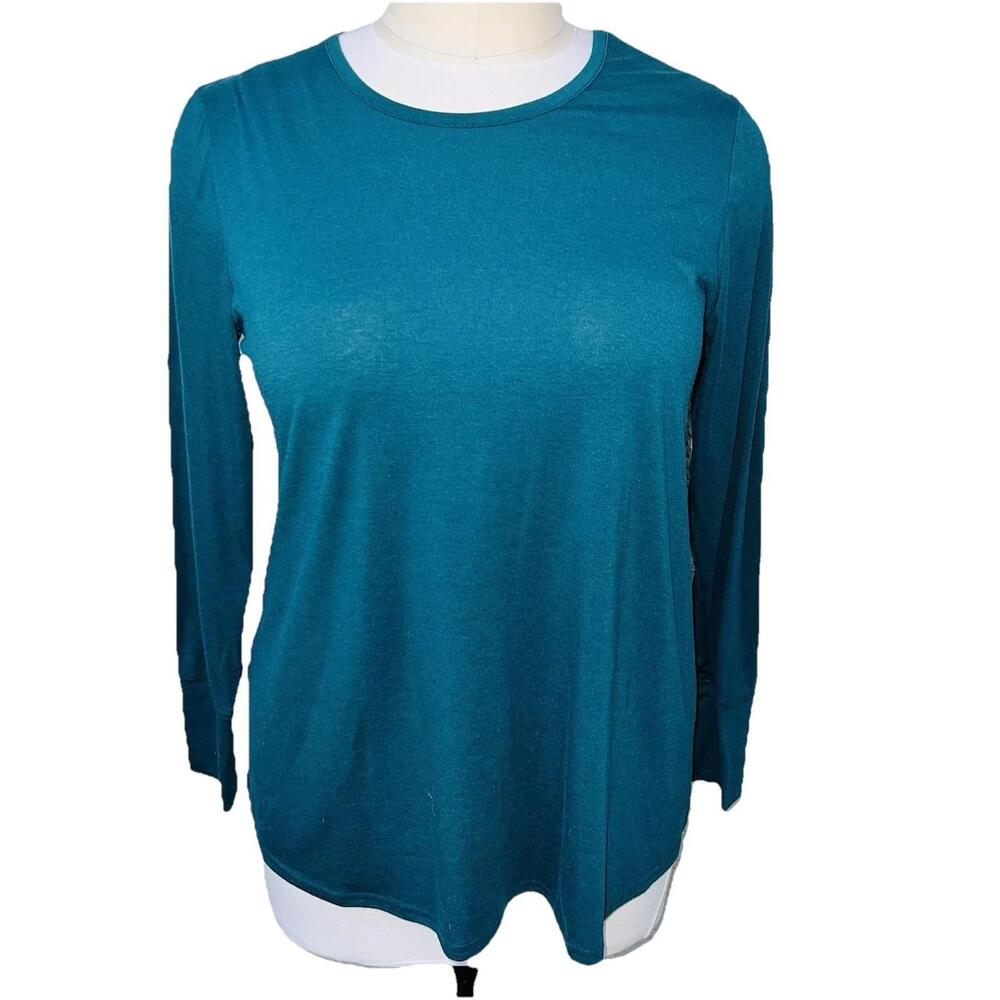 Tek Gear Tee Shirt Top Womens XL Teal Blue Long Sleeve Round Neck Scoop Back